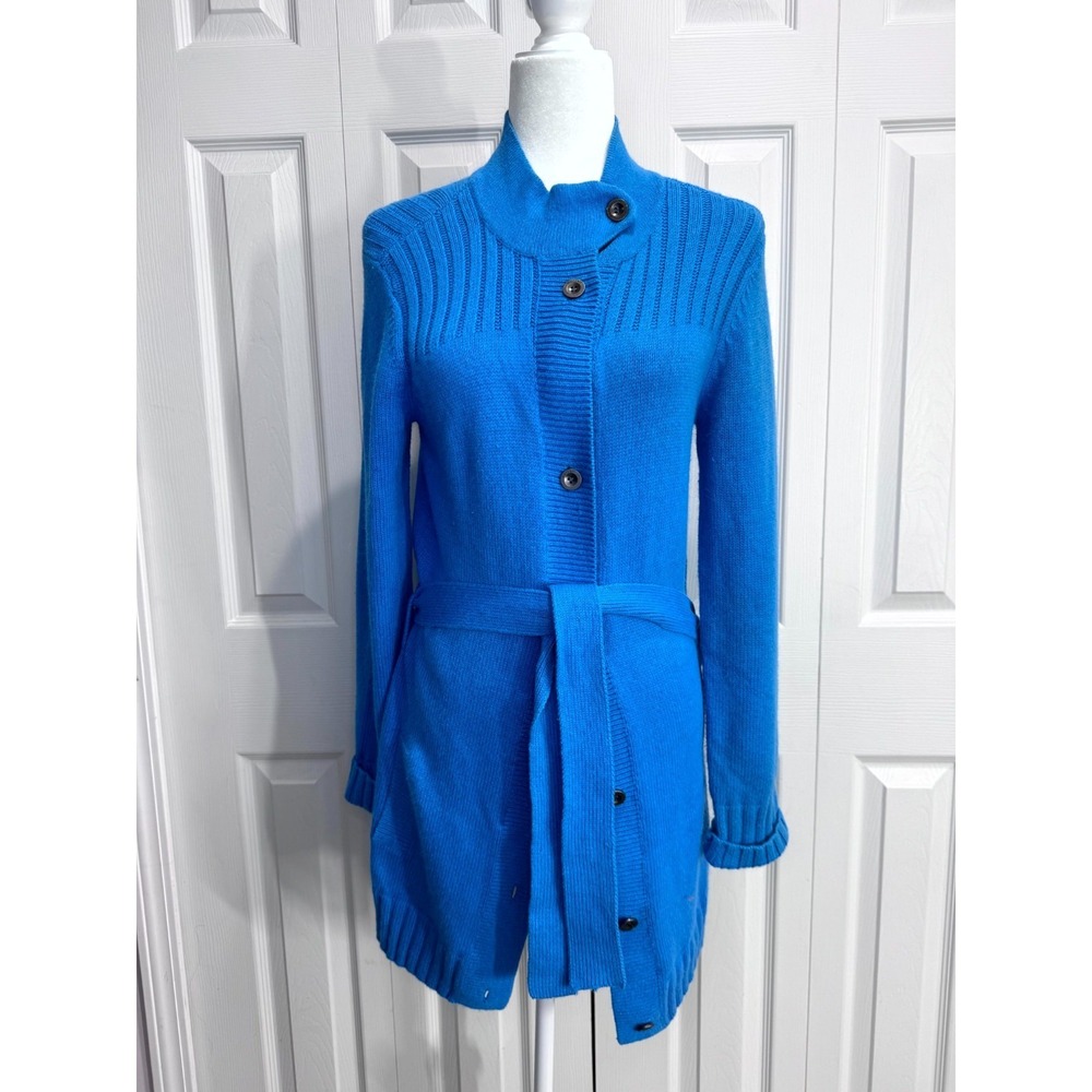 Burton Cardigan Sweater Women's Medium Vibrant Blue Belted Waist Button Winter